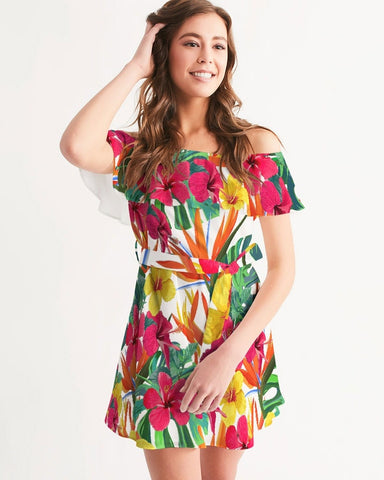 Bird of Paradise Floral Off Shoulder Dress