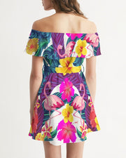 Floral Flamingos Off Shoulder Dress