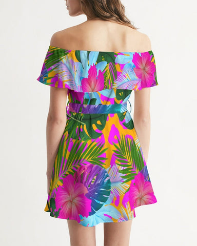 Floral Tropical Off Shoulder Dress