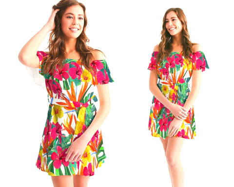 Bird of Paradise Floral Off Shoulder Dress