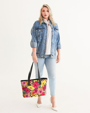 TROPICAL ANIMAL PRINT FLORAL TOTE BAG