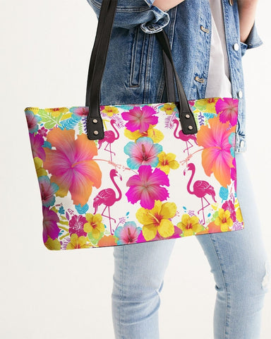 FLAMINGOS HIBISCUS FLORAL TOTE BAG