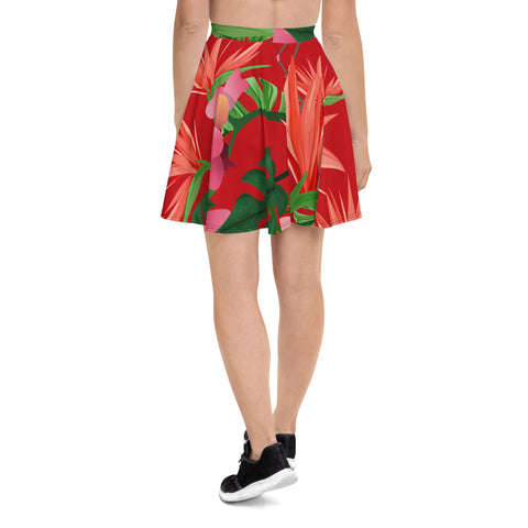 TROPICAL FLAMINGO RED SKATER SKIRT