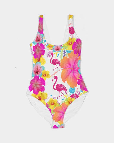 Flamingos Hibiscus Floral Women's One-Piece Swimsuit