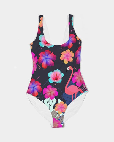 Floral Hibiscus Flamingos Women's One Piece Swimsuit