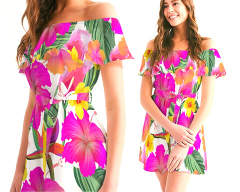 Hibiscus Paradise Floral Off Shoulder Dress