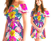 Floral Flamingos Off Shoulder Dress