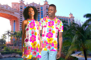 Flamingos Hibiscus Floral Matching Couples Outfits