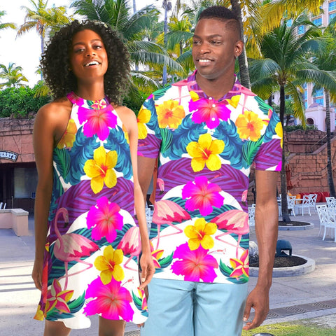 Floral Flamingos Matching Couples Outfits