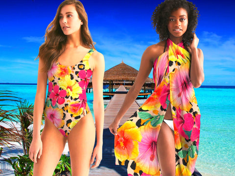 Animal Print Island Flowers Couples Matching Swimsuits