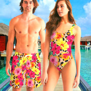 Animal Print Island Flowers Couples Matching Swimsuits