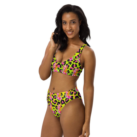 Animal Print Flamingos Women's High Waist Bikini Swimsuit Set