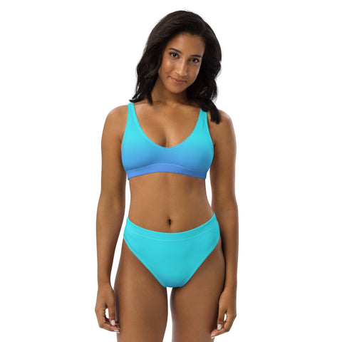 Bahama Blue Ombre Women's High Waist Bikini Swimsuit Set