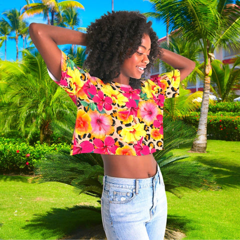 Animal Print Floral Women's Cropped Top