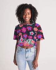 Floral Hibiscus Flamingos Women's Cropped Top