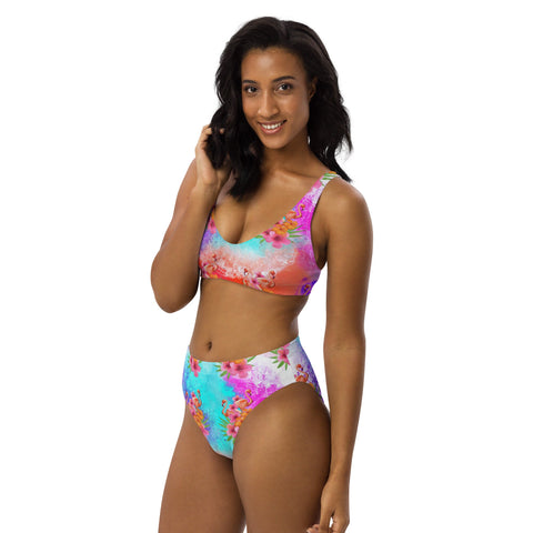 Watercolor Flamingos Women's High Waist Bikini Swimsuit Set