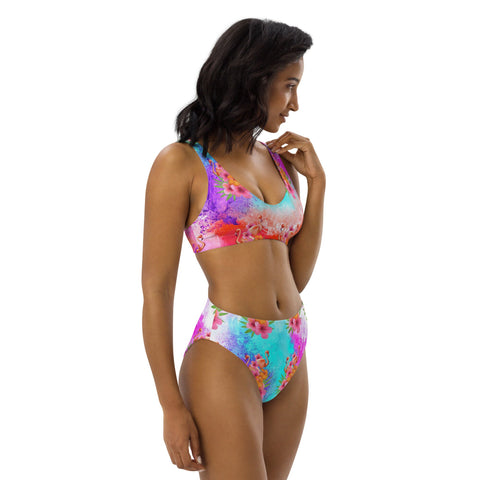 Watercolor Flamingos Women's High Waist Bikini Swimsuit Set