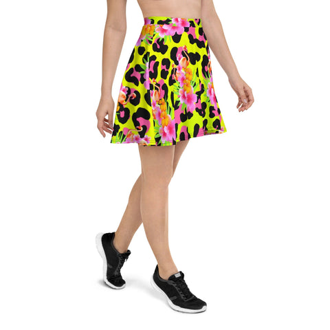 ANIMAL PRINT TROPICAL FLAMINGOS SKATER SKIRT