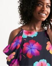 Floral Hibiscus Flamingos Cold Shoulder Dress