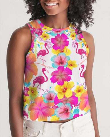 Flamingos Hibiscus Women’s Cropped Tank Top