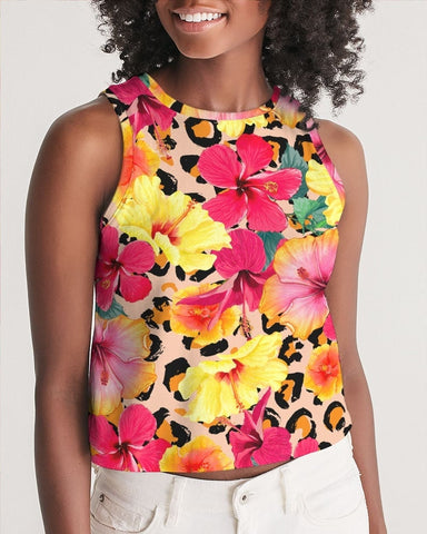 Animal Print Island Flowers Women’s Cropped Tank Top