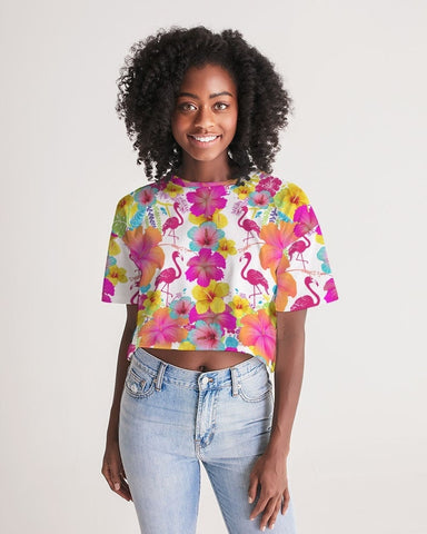 Flamingos Hibiscus Floral Women's Cropped Top