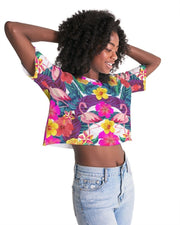 Floral Flamingos Women's Cropped Top