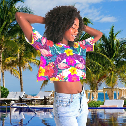 Floral Flamingos Women's Cropped Top