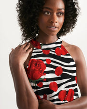 Zebra Print Red Roses Halter Dress